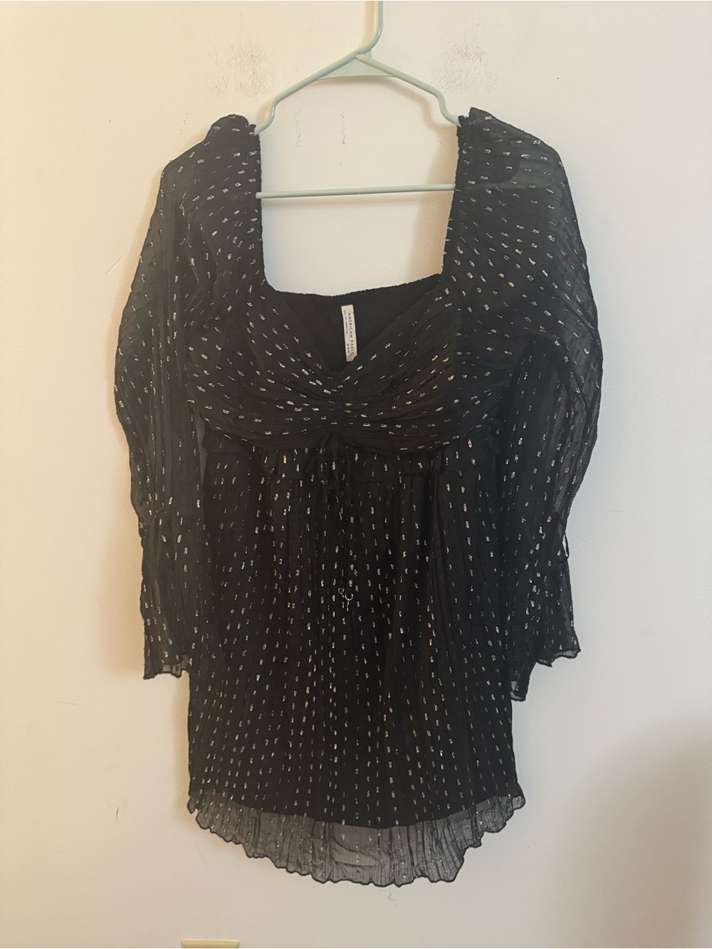 American Eagle Outfitters Black Sheer Blouse with Silver Dot Accents